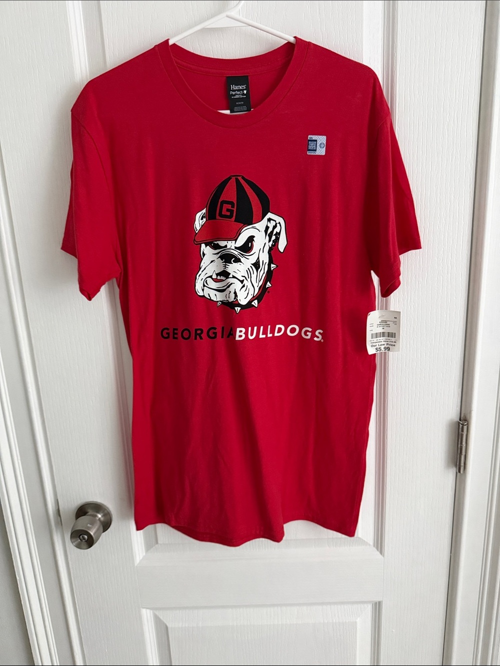 Hanes Georgia Bulldogs Red Graphic Tee with Bulldog Crest